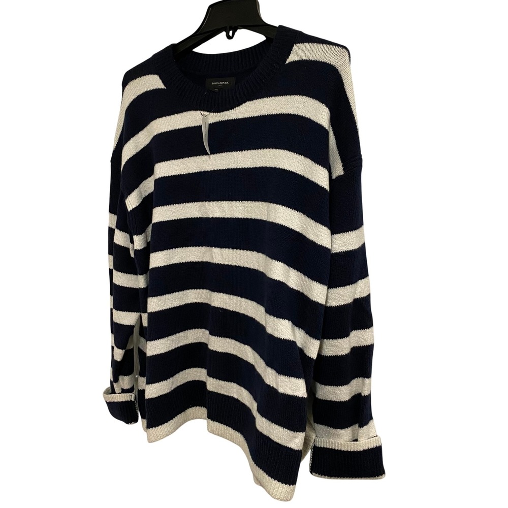 Banana Republic Striped Sweater Women XXL Navy Blue White Coastal Preppy Knit - Picture 7 of 8